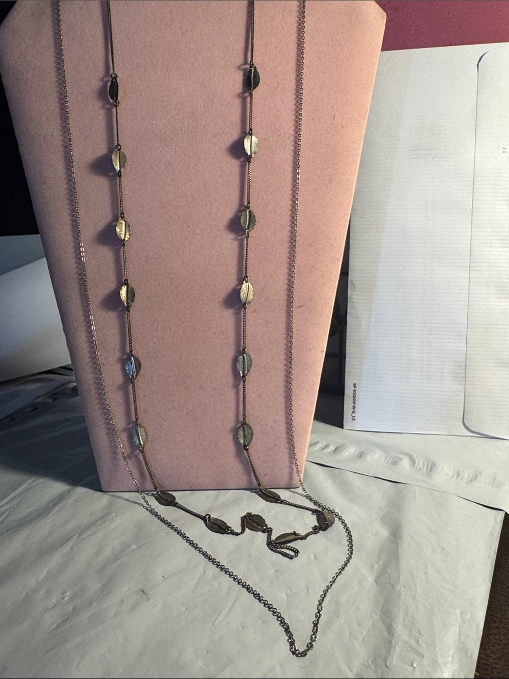 2 Strand Long Silver-Tone Leaf Station Necklace Silver Tone Chain  18”